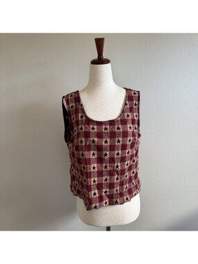 Handmade Vintage Americana Checked Star Crop Tank Vest Top Small